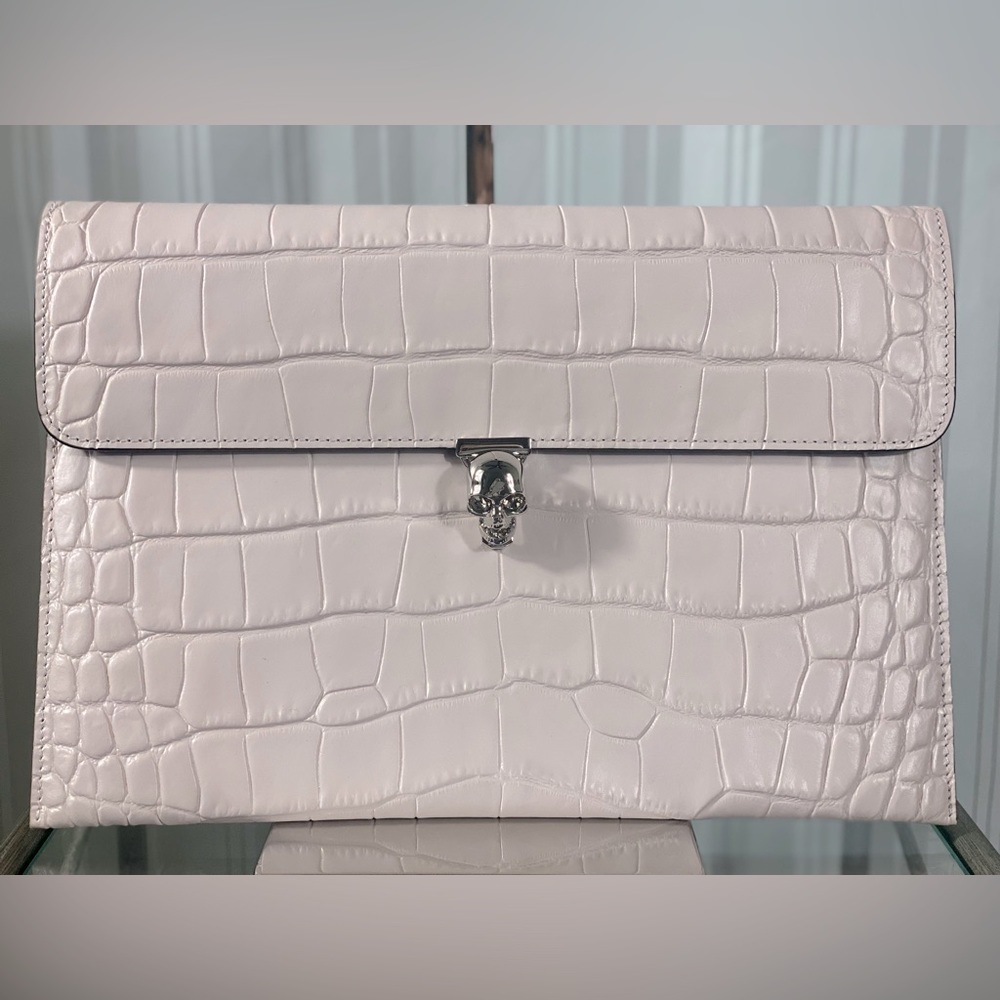 Alexander McQueen Croc-Embossed Skull Clutch Bag